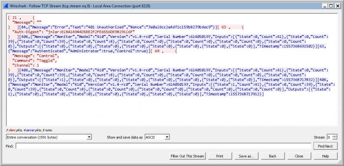 Wireshark example from JNIOR network capture