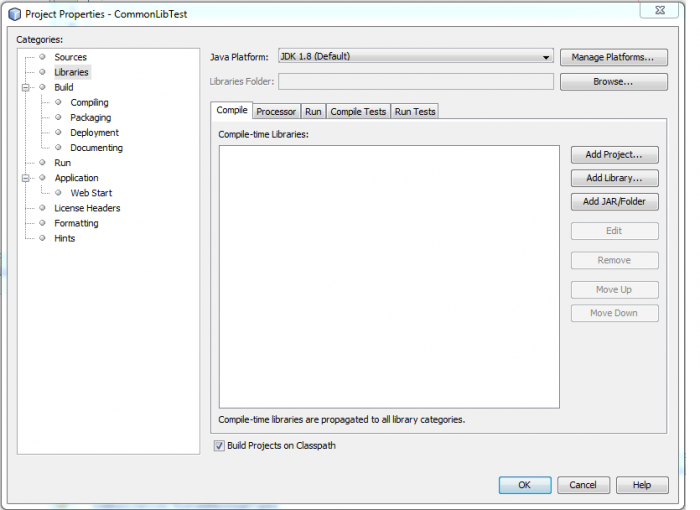 Project Properties for JNIOR Netbeans Project