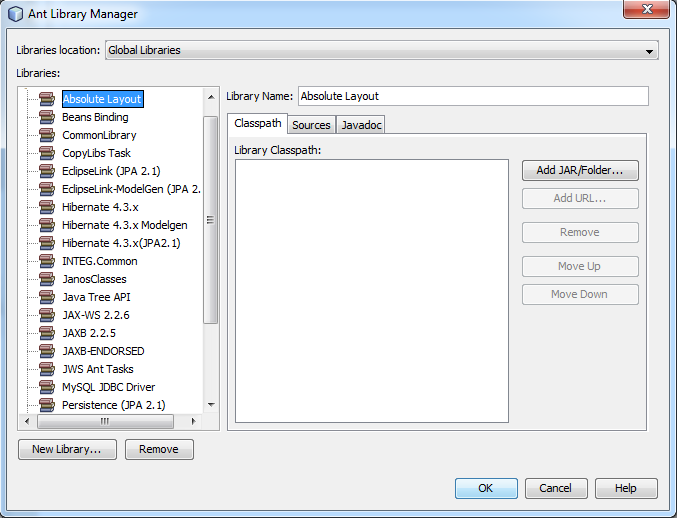 Library option for JNIOR in netbeans