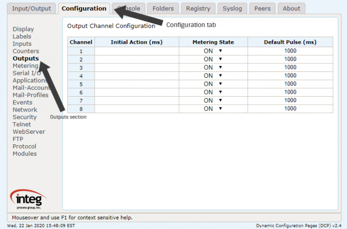 Configuration tab in JNIOR Web Page