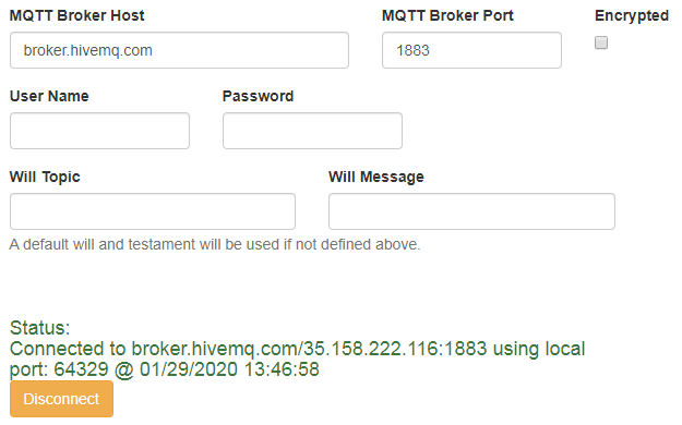 MQT connection in MQTT Application