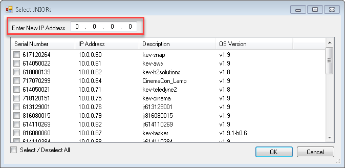 Custom IP field for JNIOR update selection