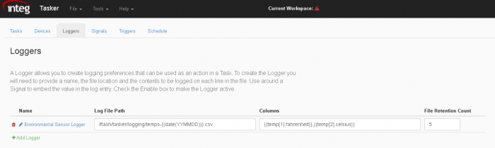 Logger tab for Tasker application