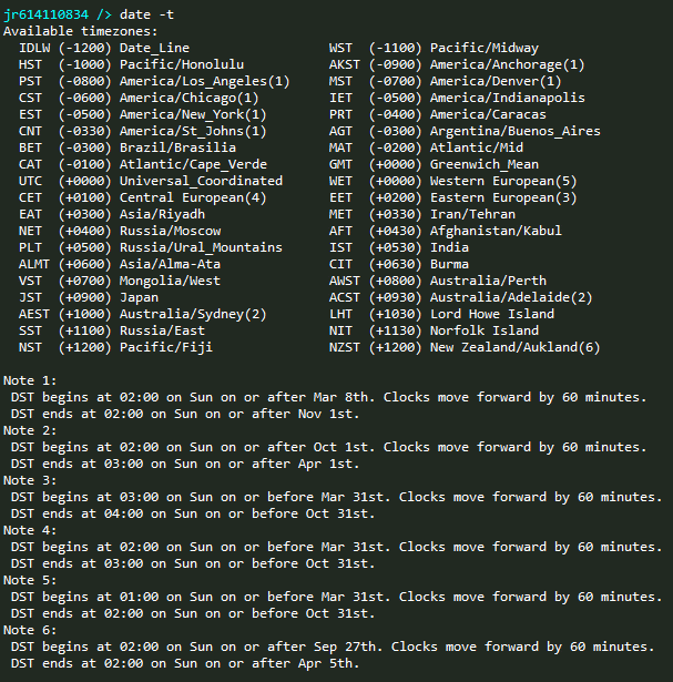 date -t command for JNIOR command line