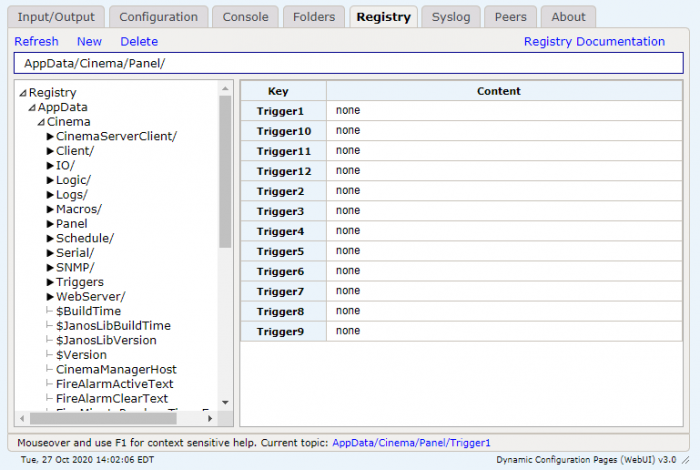 Control Panel registry for JNIOR Web Page