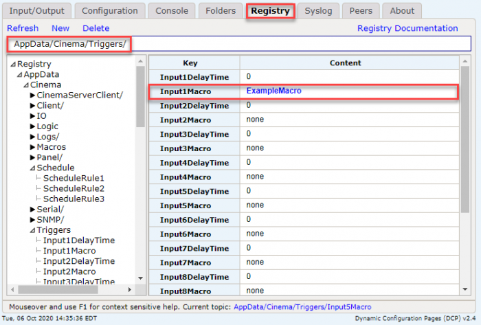 Cinema trigger registry keys