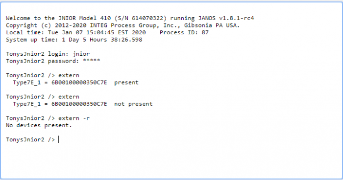 extern command for JNIOR command line