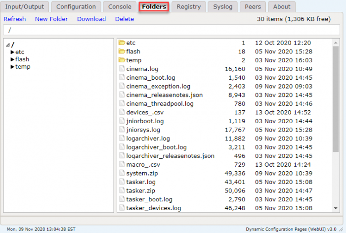 Folders tab of JNIOR Web Page
