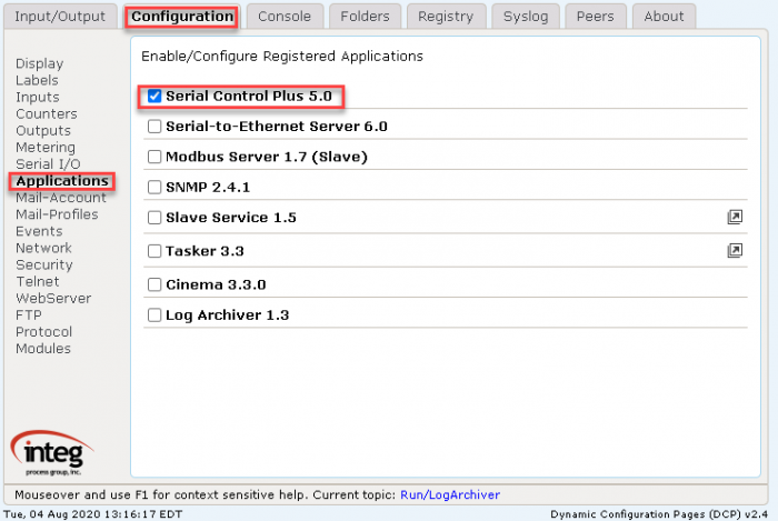 Configuration tab for the JNIOR Web Page