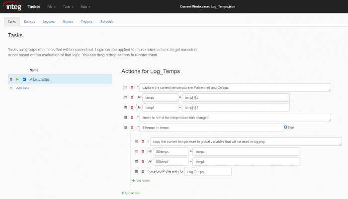 Tasker Logging workspace